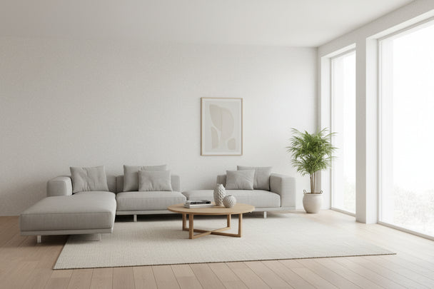 Baumwollputz Off White Wand in heller neutraler Farboptik mit nahtloser Oberfläche für modernes Raumdesign