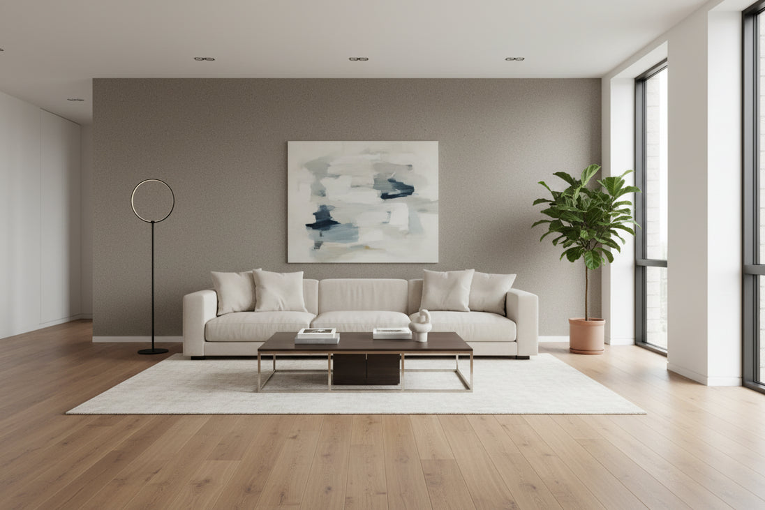 Baumwollputz Taupe Wand in neutraler grau-brauner Farboptik mit nahtloser Oberfläche für modernes Raumdesign