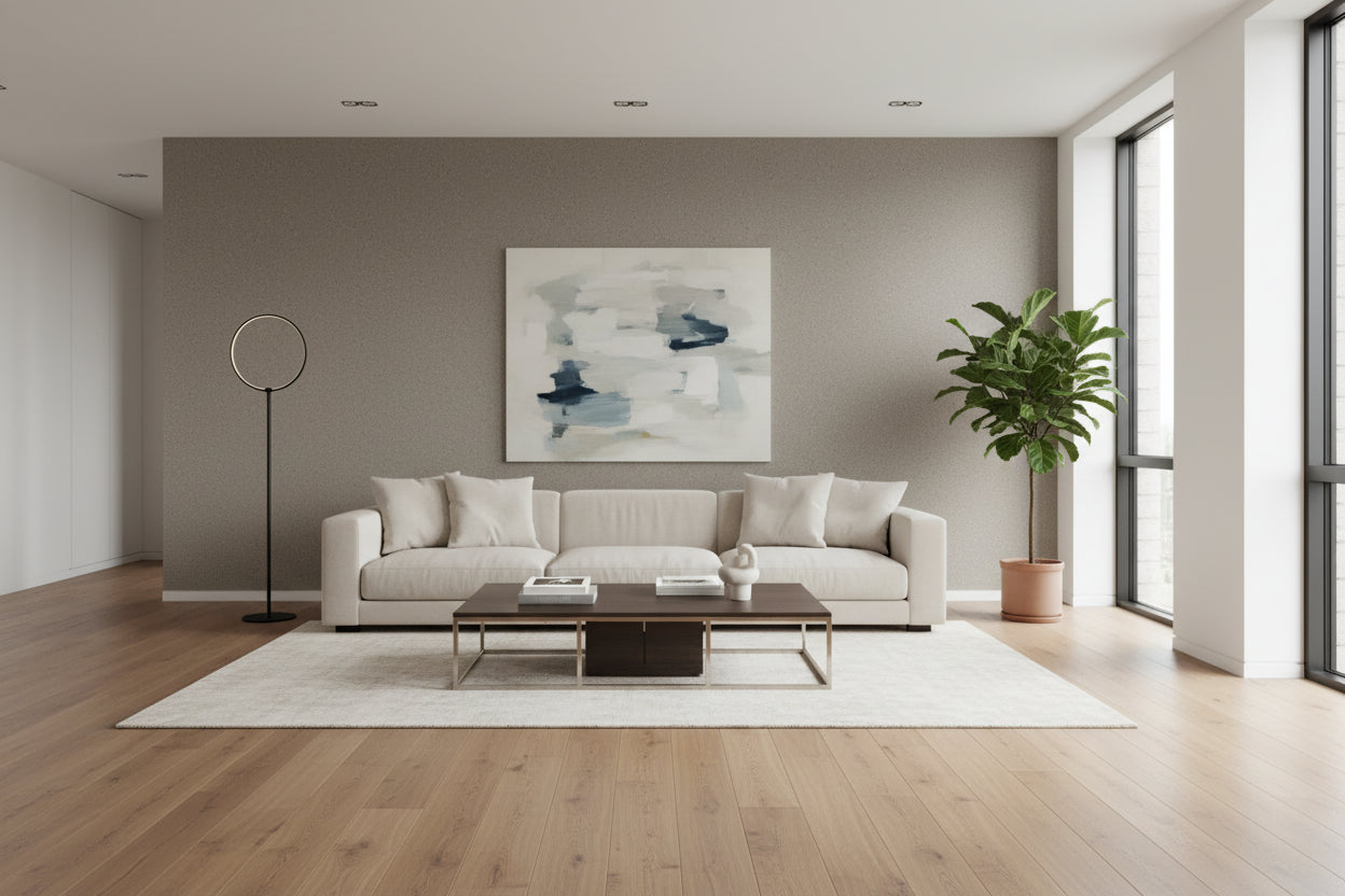 Baumwollputz Taupe Wand in neutraler grau-brauner Farboptik mit nahtloser Oberfläche für modernes Raumdesign